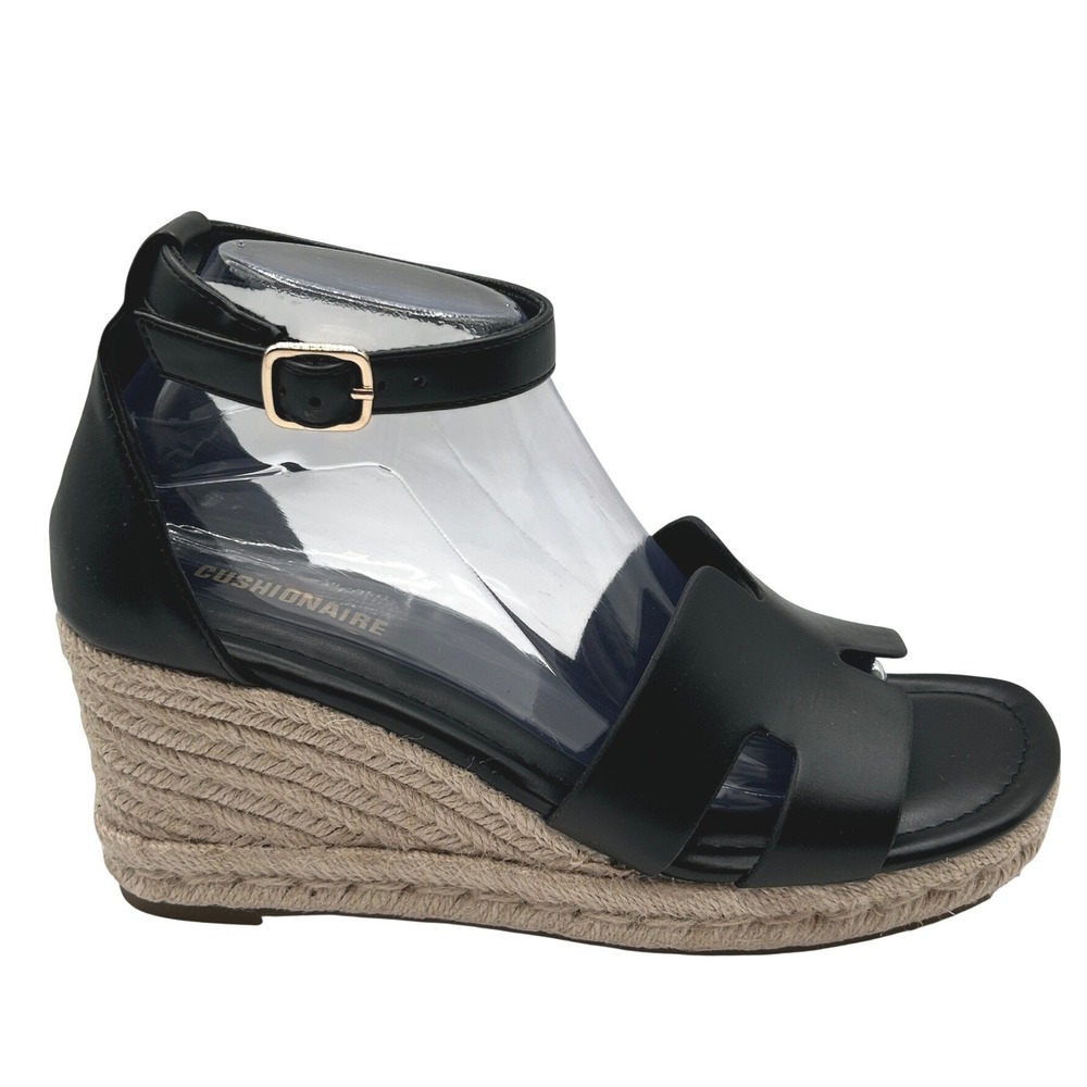 Cushionaire Charlie Sandals Women's 9 W, Black Espadrille Wedge